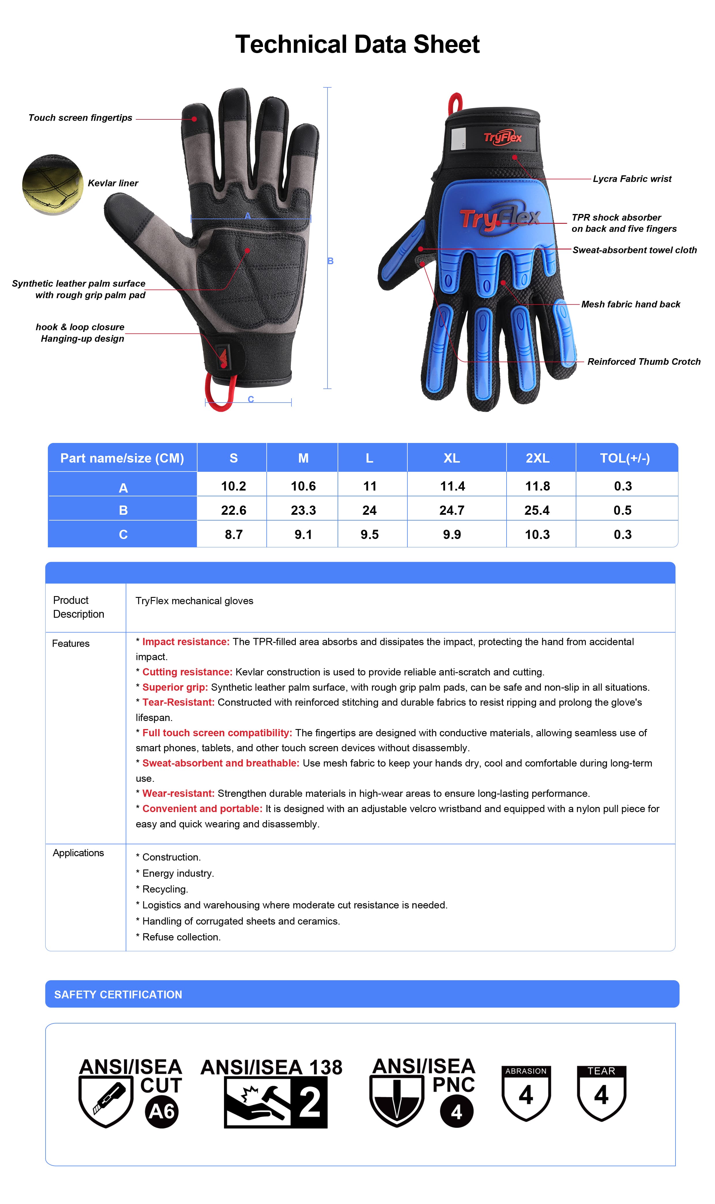 TryFlex Mechanical Glove TRG400 – Cut Resistant Impact Work Gloves with Touchscreen Compatibility — view 2