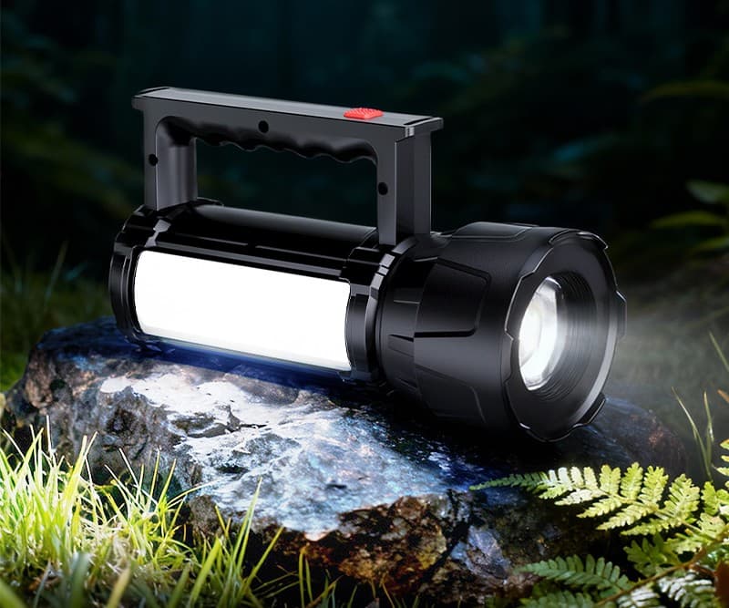Portable Ultra-Bright High Power LED Searchlight | USB Type-C Rechargeable Zoom Flashlight with COB Side Light