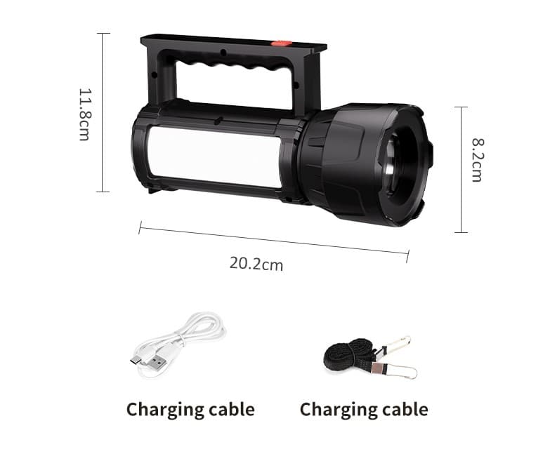 Portable Ultra-Bright High Power LED Searchlight | USB Type-C Rechargeable Zoom Flashlight with COB Side Light — view 2