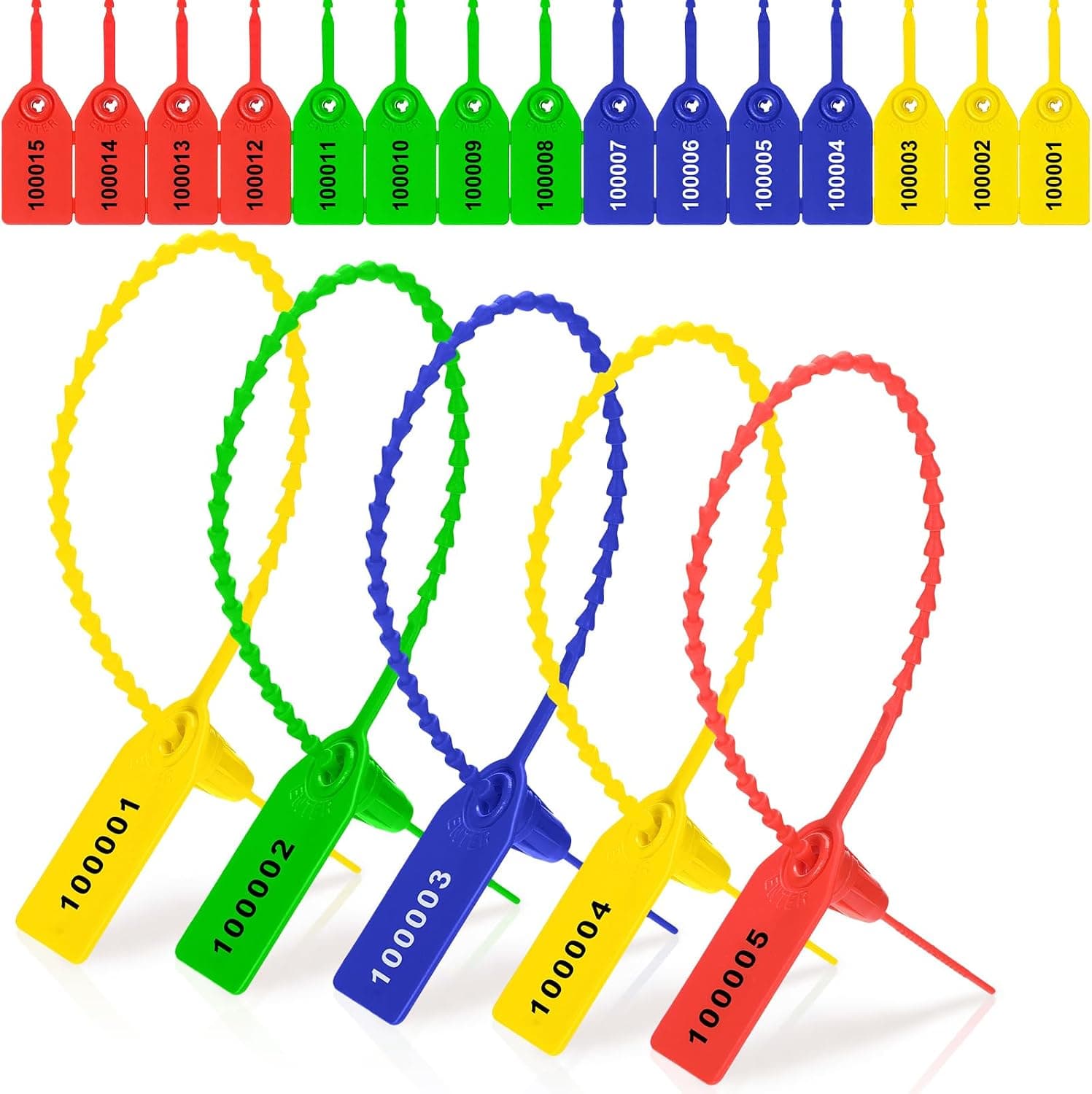 Numbered Fire Extinguisher Tamper Seals, 9.8" Plastic Security Pull Tight Seals with Laser Printed Serial Numbers, Self Locking Disposable Zip Tags for Fire Extinguishers, First Aid Kits & Equipment — view 2