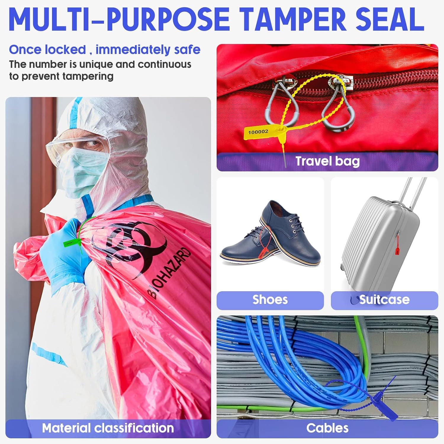 Numbered Fire Extinguisher Tamper Seals, 9.8" Plastic Security Pull Tight Seals with Laser Printed Serial Numbers, Self Locking Disposable Zip Tags for Fire Extinguishers, First Aid Kits & Equipment — view 5