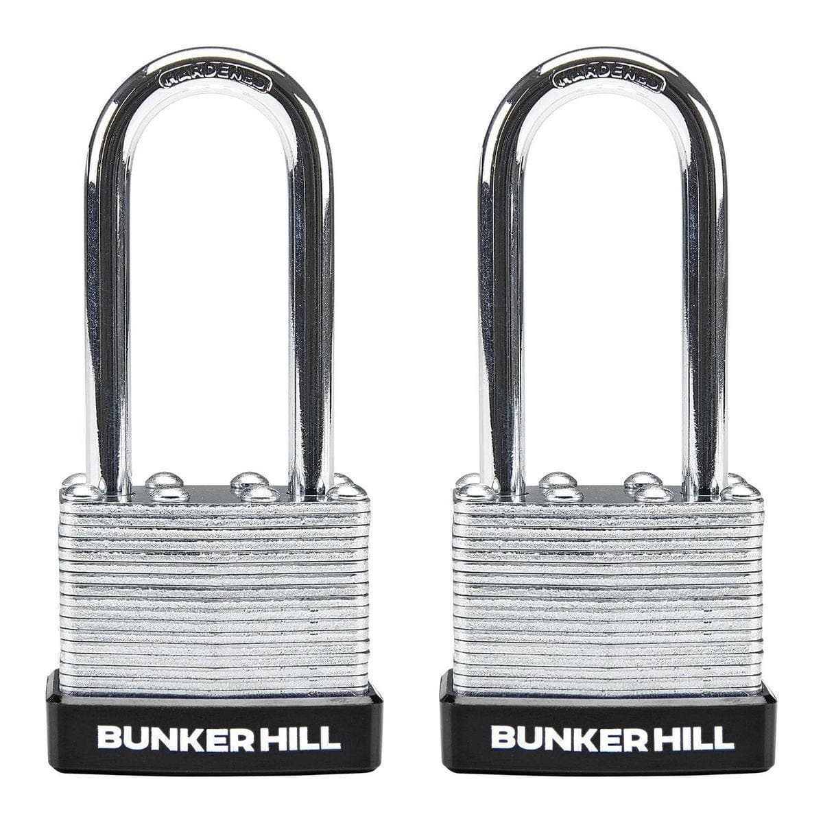 BUNKER HILL SECURITY 1-1/2 in. Laminated Steel Padlock with Long Shackle, 2-Pack