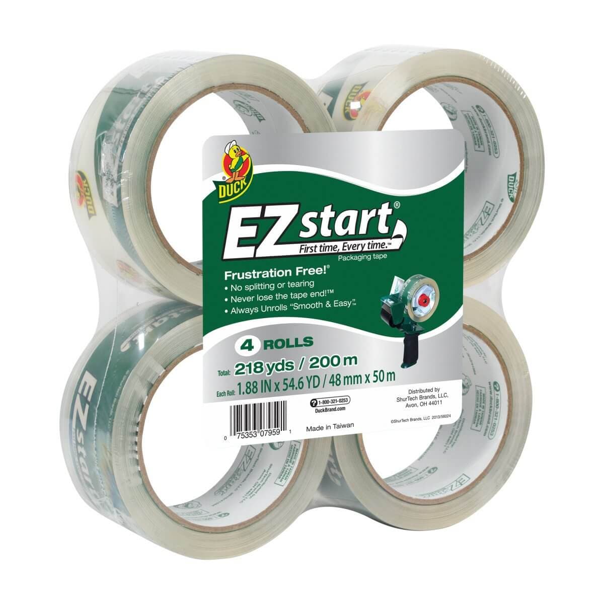 Duck Brand EZ Start Packing Tape Refill, 4 Rolls