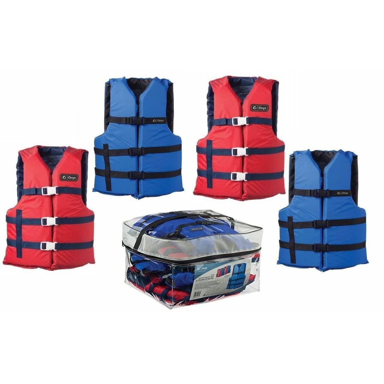 Kemp USA 4 Adult Universal Vests with Carrying Case - 2 Blue & 2 Red