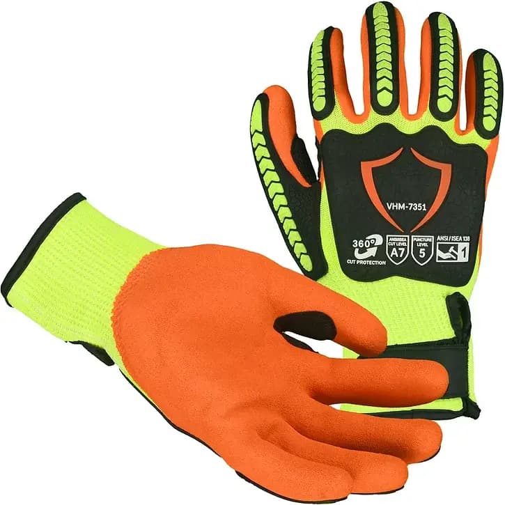 Impact Glove w/ Hi-Vis Nitrile Palm, ANSI CR 7, VHM-7351