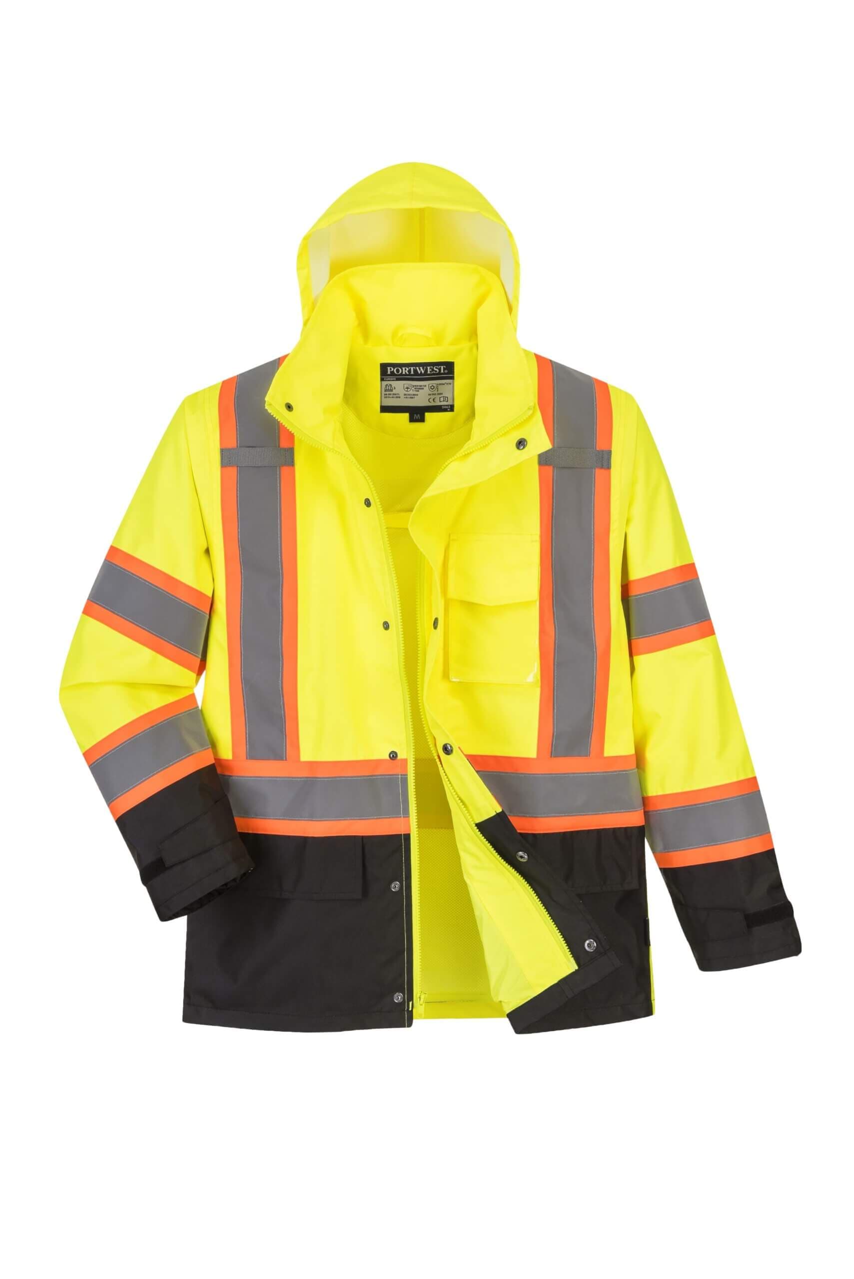 Hi Vis Yellow Black Bottom Two-Tone Rain Jacket, Class 3