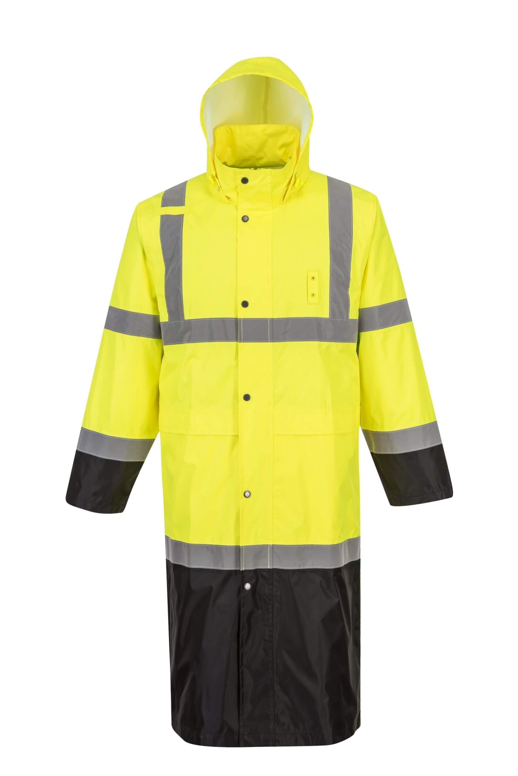 Hi Vis Yellow Black Bottom Raincoat 48"