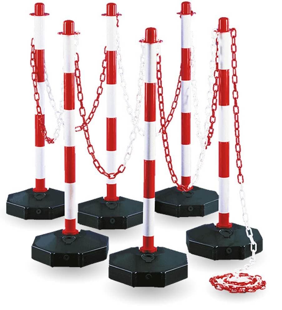 Chained Red/White Divider Set w Poles — view 1