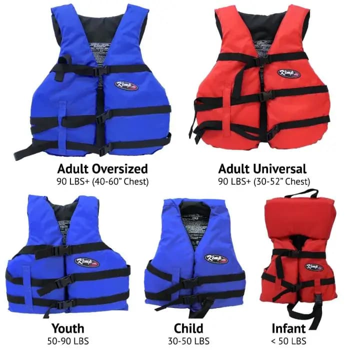 Kemp USA Lifejackets, 4-Pack in Carry Case, 2 Blue / 2 Red, Adult