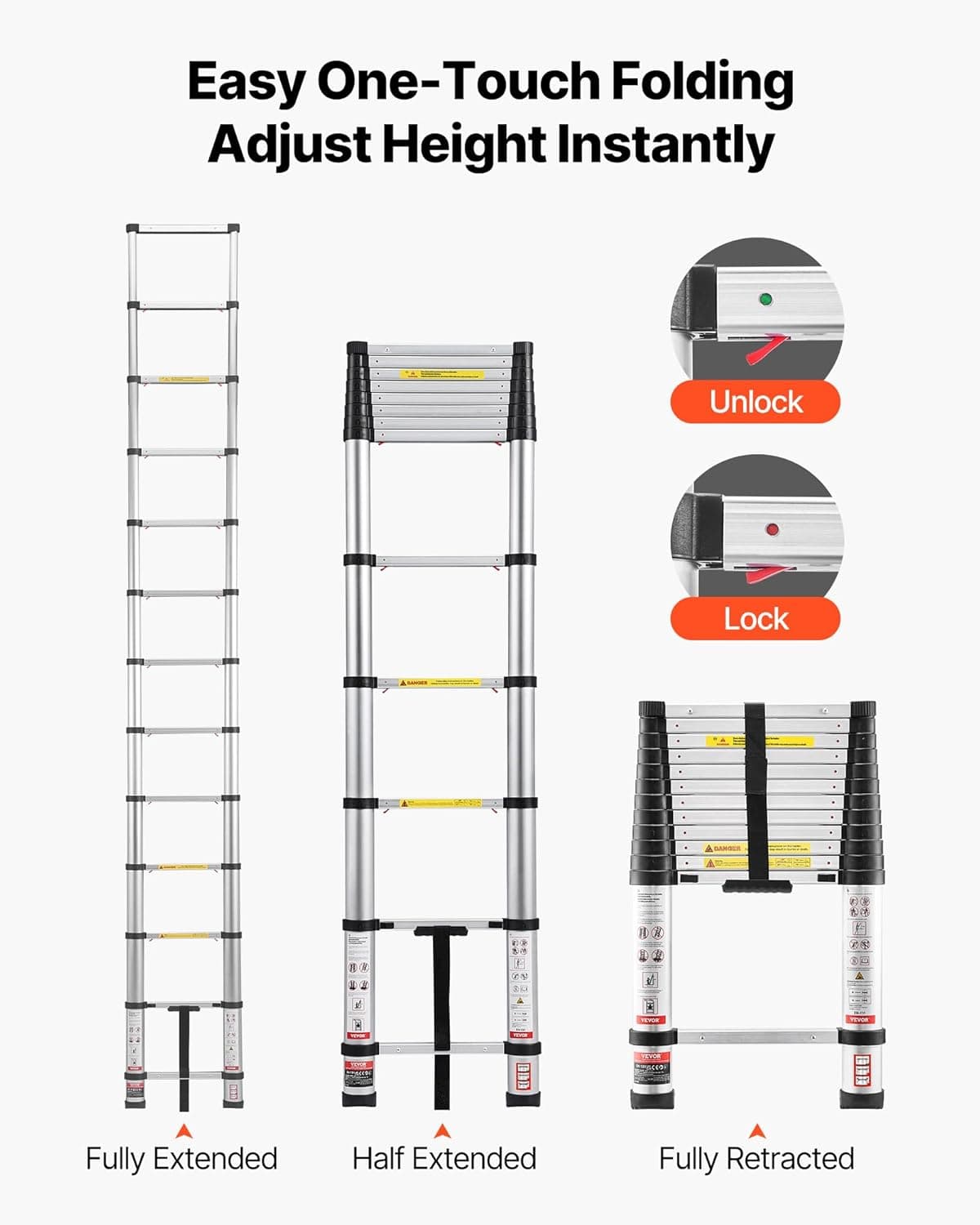 Aluminum Telescopic Extension Ladder, 5m