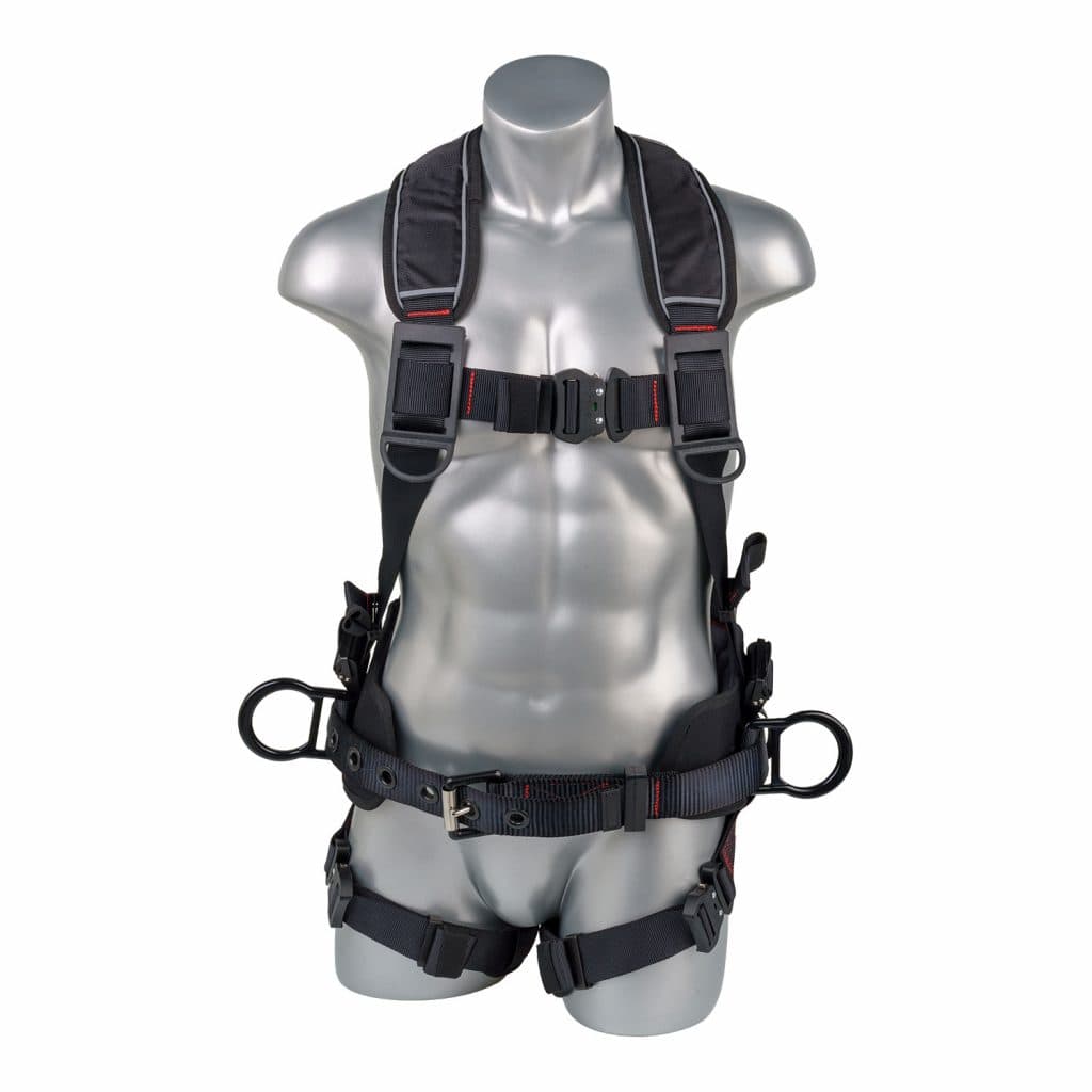 Akula™ Series Harness 5pt., Padded Back/Legs, QCB, SRL Back Plate, Positioning Belt with Side D-Rings, Black — view 1
