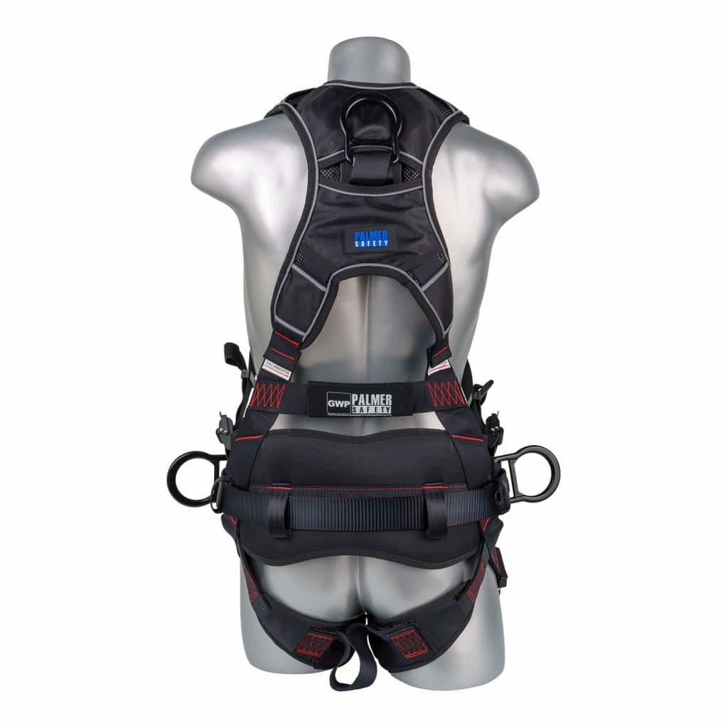 Akula™ Series Harness 5pt., Padded Back/Legs, QCB, SRL Back Plate, Positioning Belt with Side D-Rings, Black — view 3