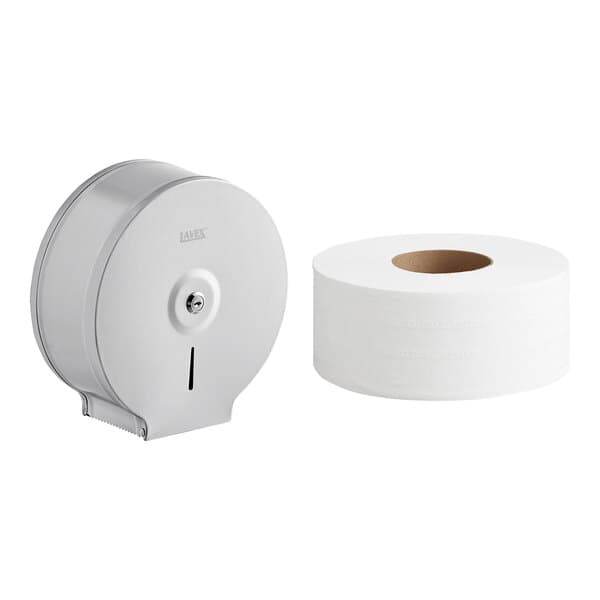 Lavex Stainless Steel Jumbo Single-Roll Toilet Tissue Dispenser with (12) Jumbo Toilet Paper Rolls