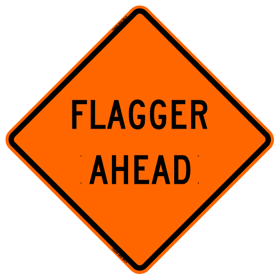 Flagger Ahead Roll-Up Traffic Sign – Reflective 48" x 48" with Sewn Pockets — view 2