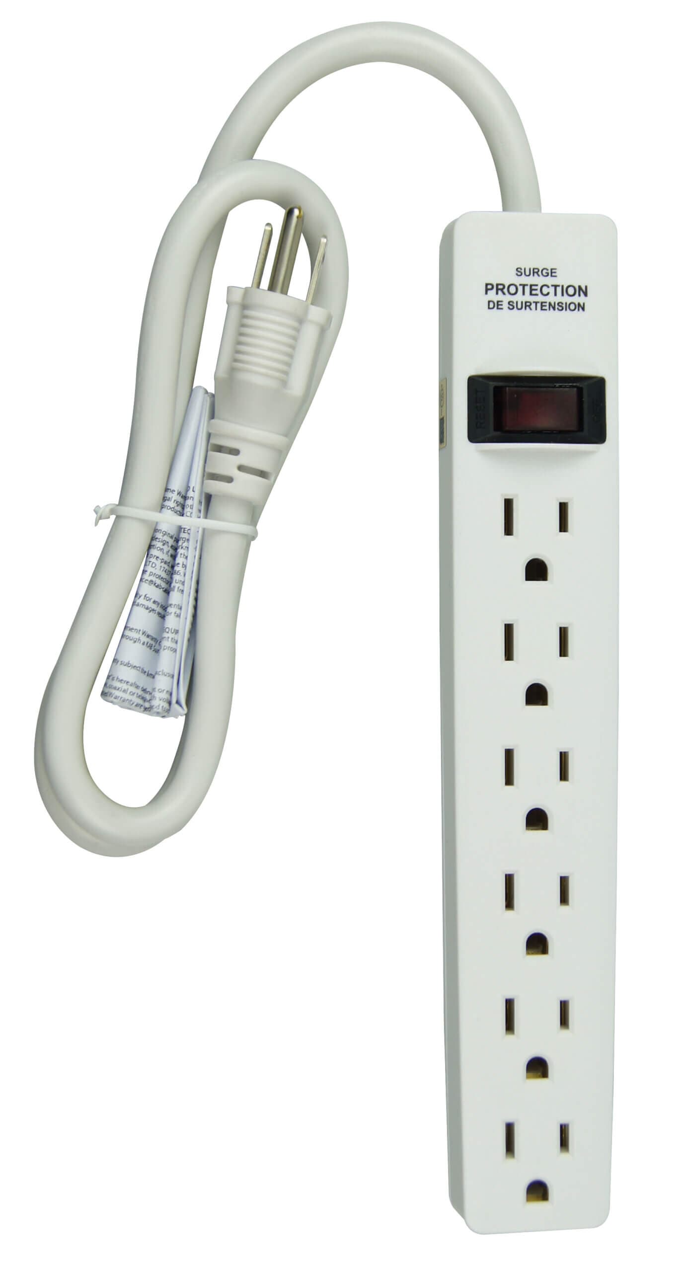 Hyper Tough 6-Outlet Surge Strip 500-Joule Protection, White — view 2