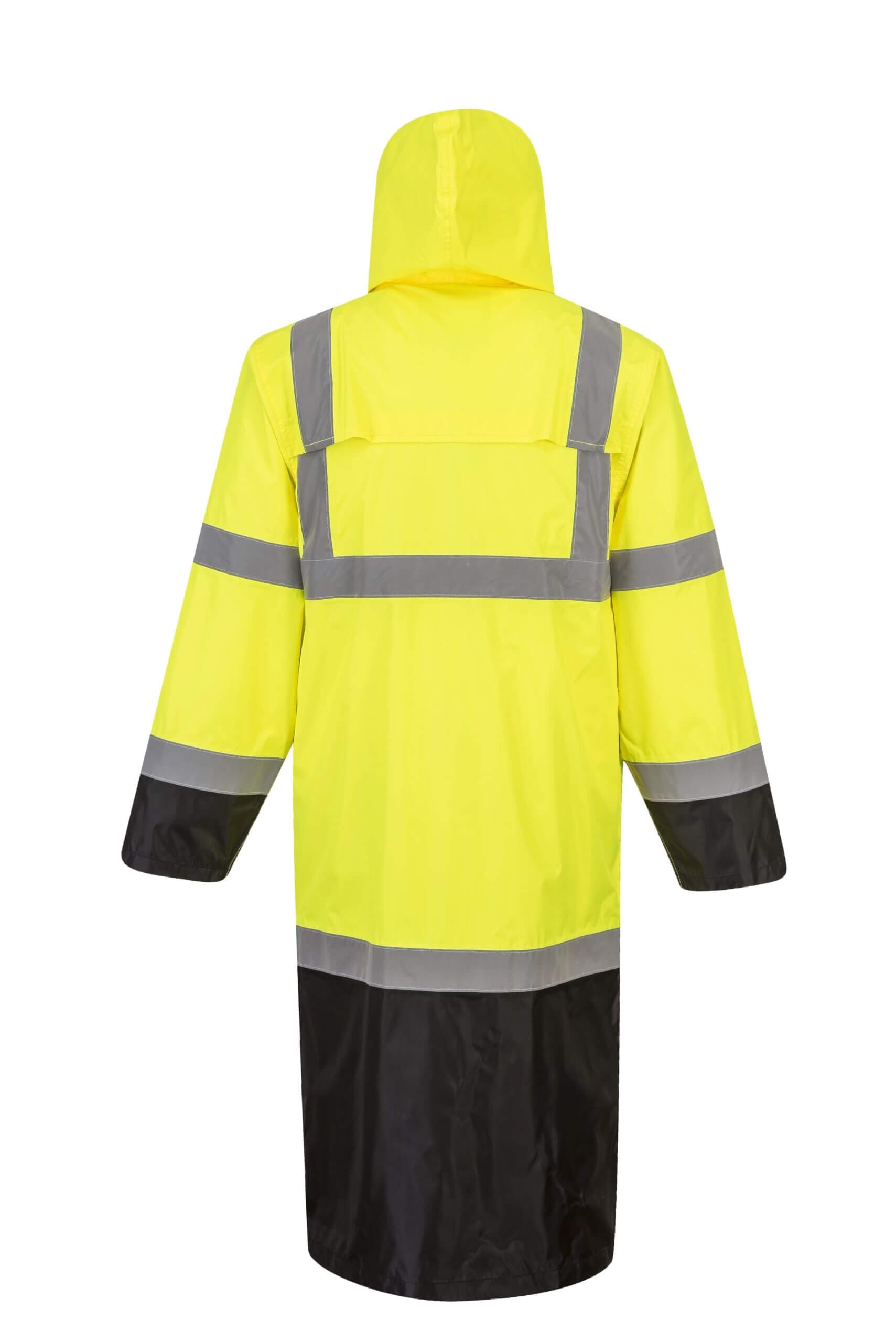 Hi Vis Yellow Black Bottom Raincoat 48" — view 2