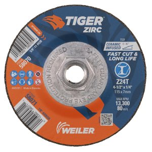 TIGER ZIRC Type 27 Grinding Wheel, Z24T, 5/8"-11 Nut